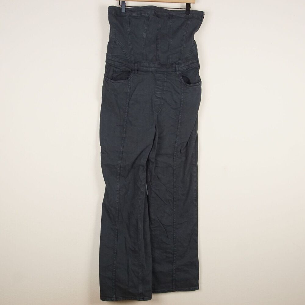 Zara Corsetry Inspired Denim Gray Straight Leg Jumpsuit Womens Sz XL